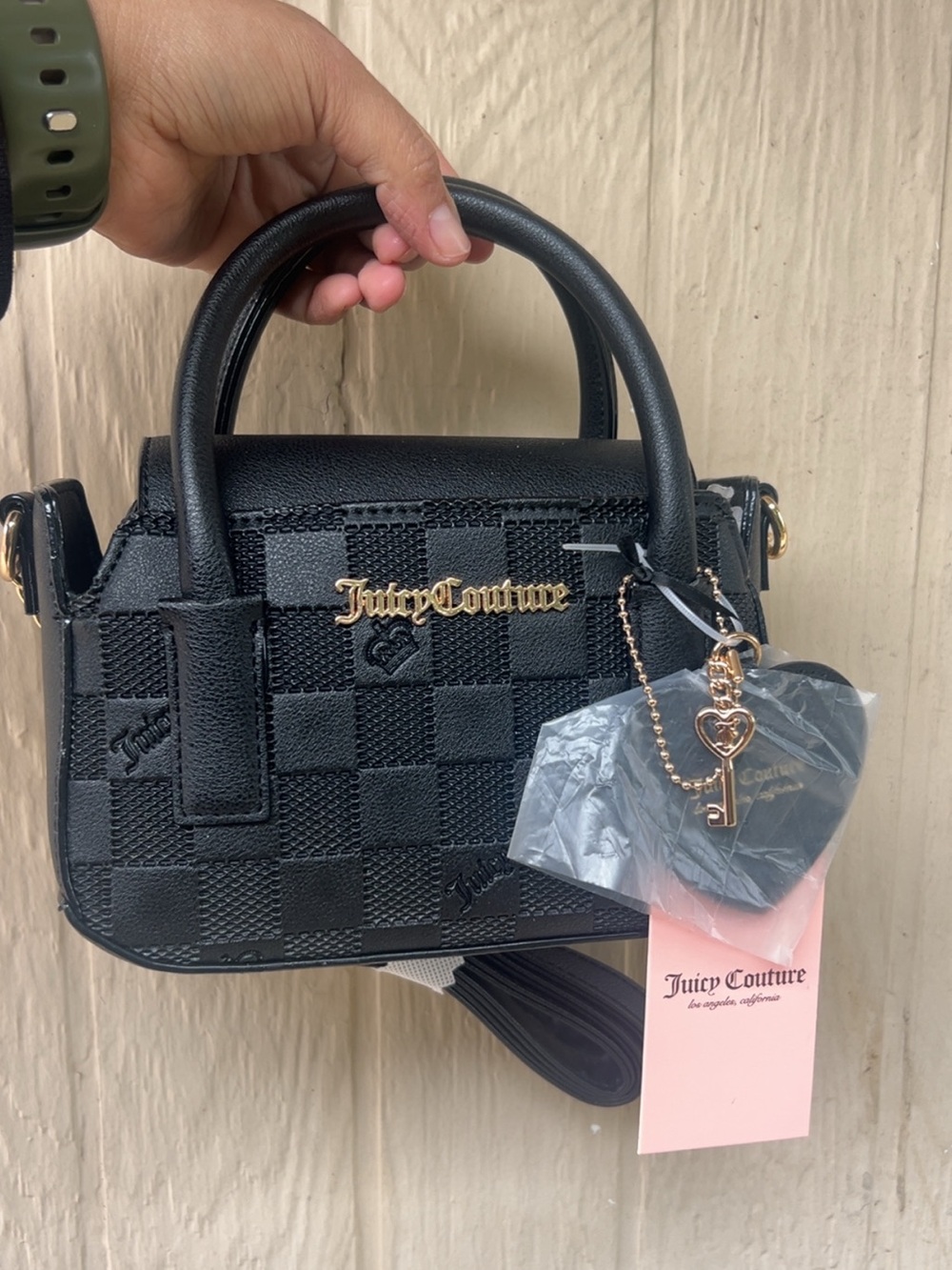 Juicy Couture Black Checker Mini Satchel with Heart Key Charm